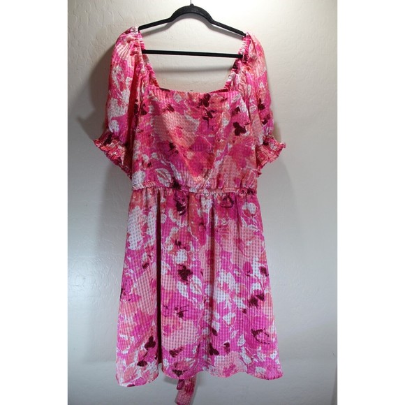 Lane Bryant PINK Smocked Cuff-Sleeve Square-Neck Fit & Flare Dress size 26 NWOT - Picture 2 of 6